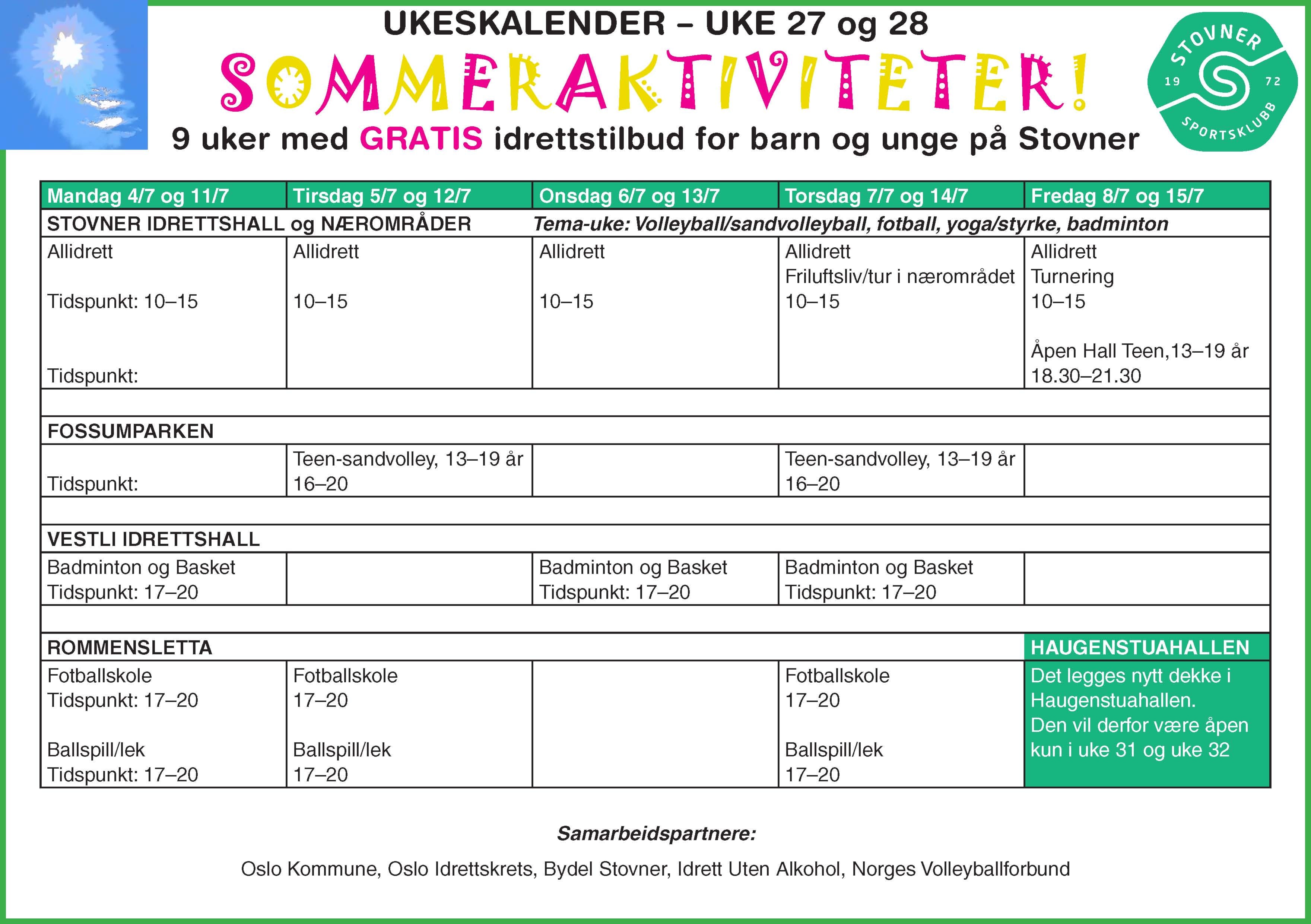 Sommeraktivitetenes ukeskalender for uke 27 og 28